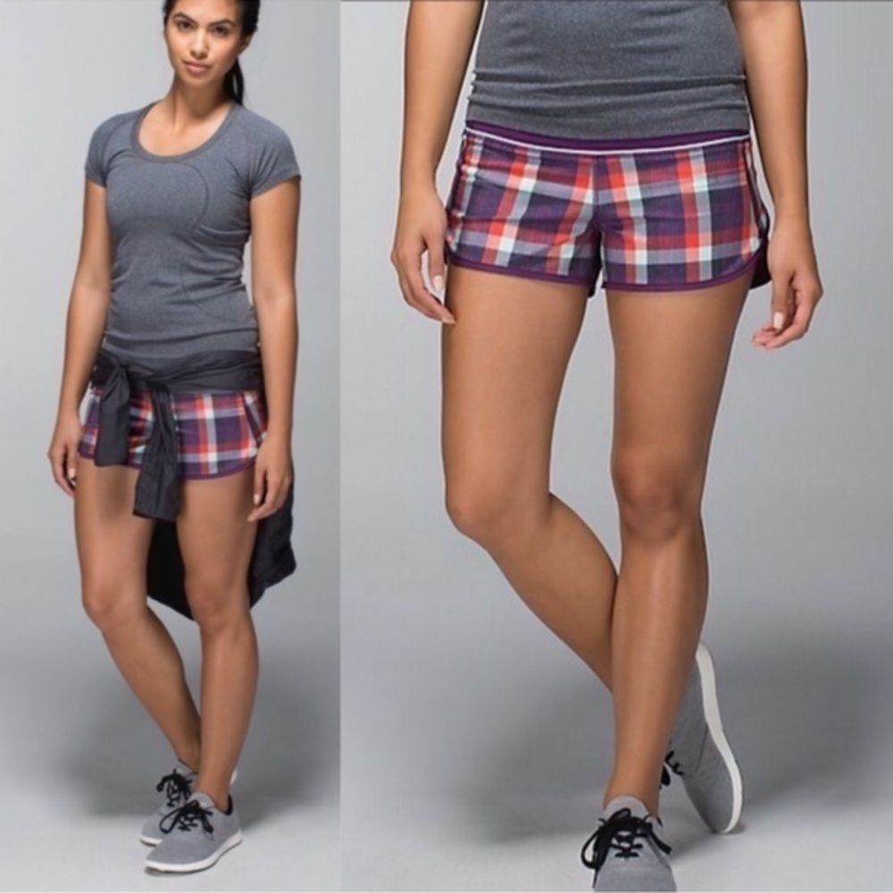 Lululemon Run Speed Short 2 way Stretch Wheezy Check Multi Berry Yum 4